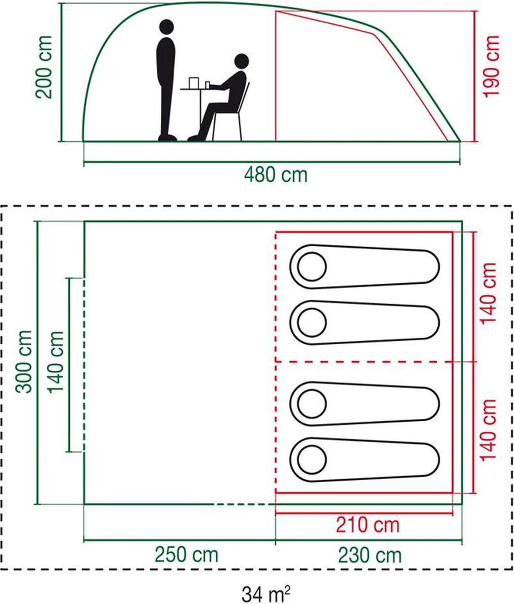 Coleman Vespucci 4 Tunneltent - Familietent - 4-Persoons - Groen - Afbeelding 6