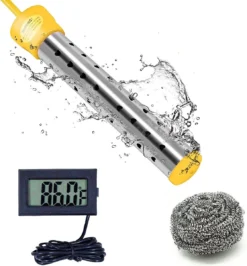 Dompelaar 2000W Incl. Thermometer & Staalspons - Reisdompelaar - Emmerdompelaar - Waterkoker - Camping - Kamperen - Outdoor