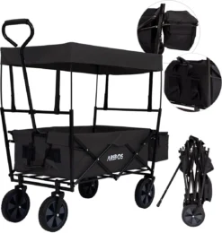 AREBOS Handwagen Vouwbare Dak Handwagen Vouwbare Trolley Uitrustingswagen Zwart