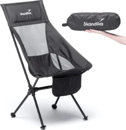 Skandika Campingstoel Compact – Campingstoelen - Campingstoel Tot 150 Kg Belastbaar - Kampeerstoel, Visstoel, Kleine Pakmaat, Opvouwbaar, Stabiel, Licht, Comfortabel Gepolsterd – Draagtas Meegeleverd - Vouwstoel – Zwart