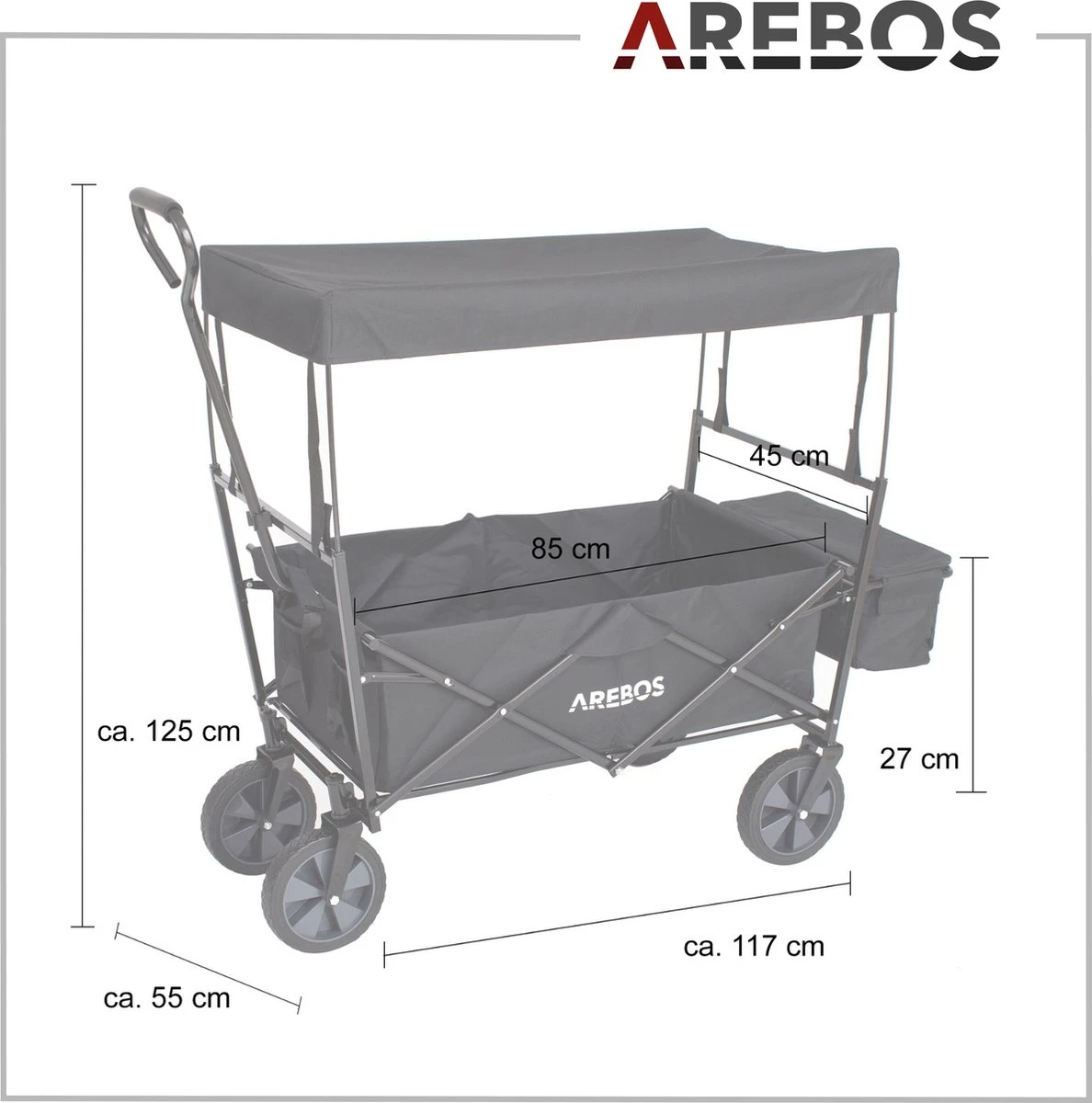AREBOS Handwagen Vouwbare Dak Handwagen Vouwbare Trolley Uitrustingswagen Zwart - Afbeelding 5