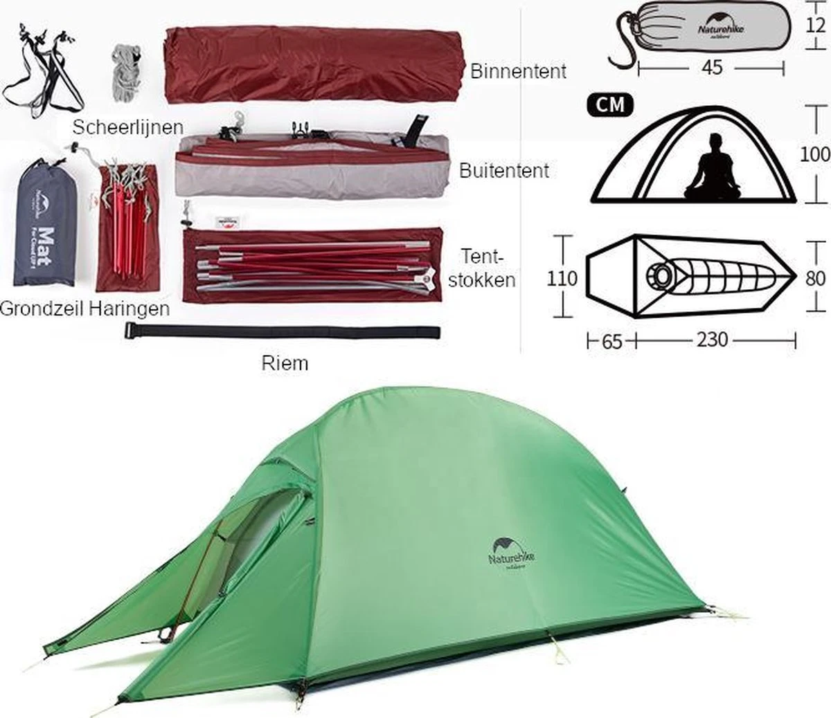 Cloud Up 1 Upgraded - Naturehike® - 1 Persoons Tent - Lichtgewicht Tent - Incl. Grondzeil - 210T 3000mm - Outdoor - Waterdicht - Hiking & Wandelen - Afbeelding 7