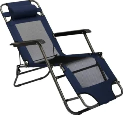 Ligstoel 155x60cm - Opvouwbaar Campingstoel Ligbed Strandstoel Tuinstoel Vouwligstoel Blauw