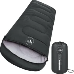 HikeMeister Mummy Slaapzak 1600 Gram - Kamperen - Zwart - Ca. 220 X 80 Cm - Met Binnenzak - Comfortzone: 0-15 Graden - Draagtas