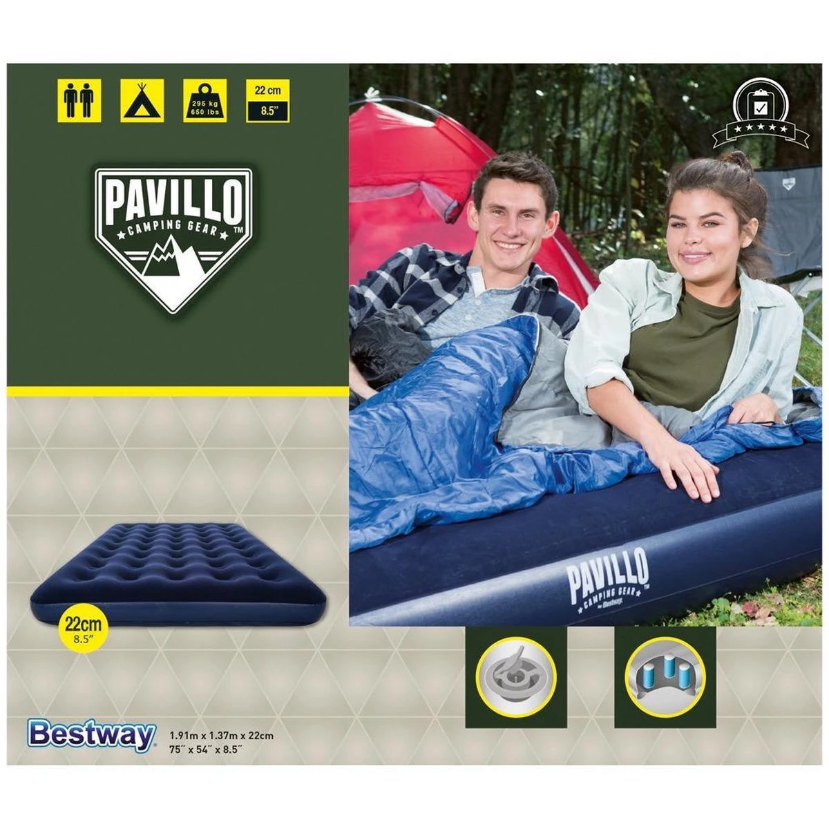 Pavillo Luchtbed - 2-Persoons - Blauw - 191x137x22cm - Afbeelding 2
