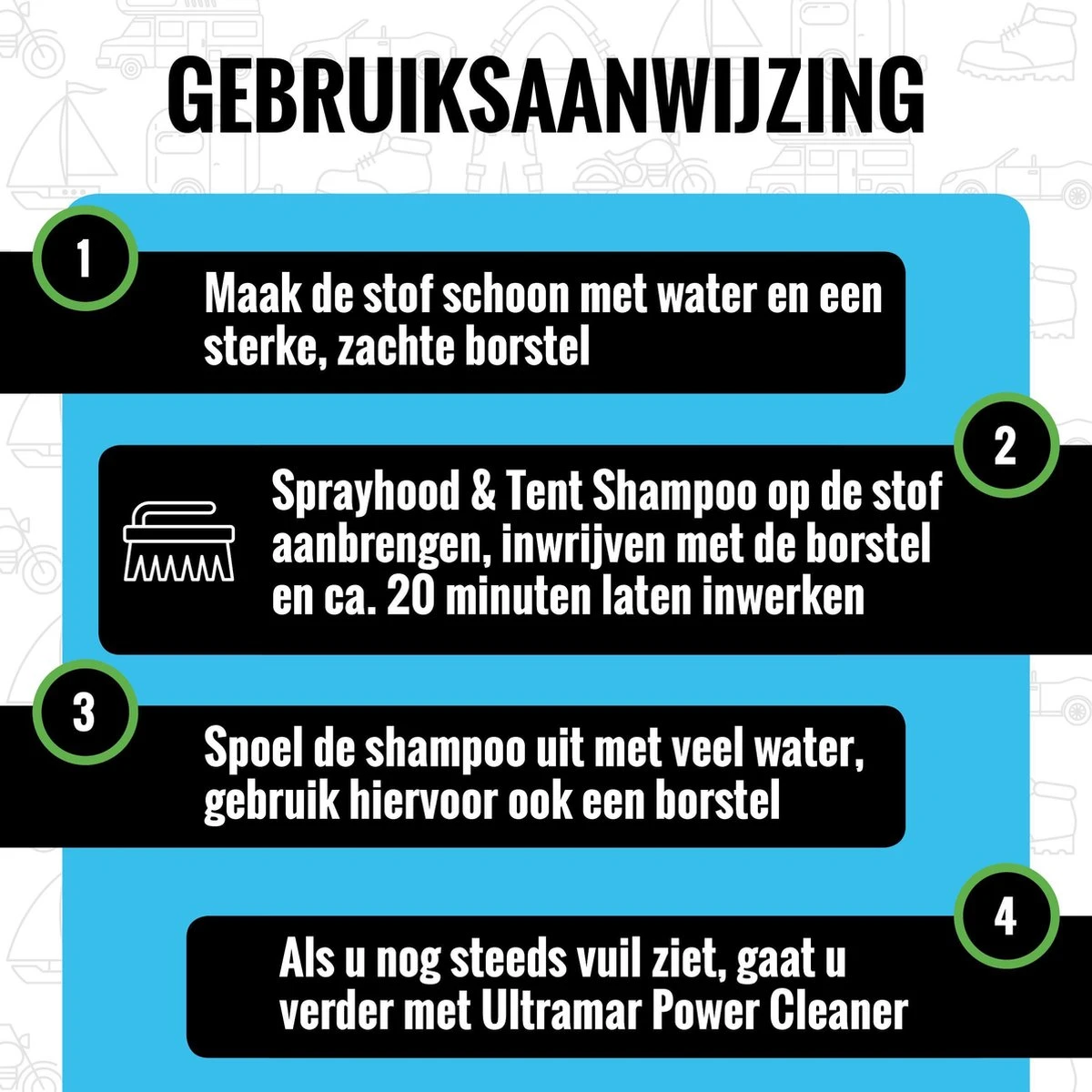Ultramar - Sprayhood & Tent Shampoo - 1L - Tentdoekreiniger - Voor Bootkap, Tent, Cabriodak, Zonwering - Tentonderhoud - Bootonderhoud - Schoonmaakmiddel - Afbeelding 7