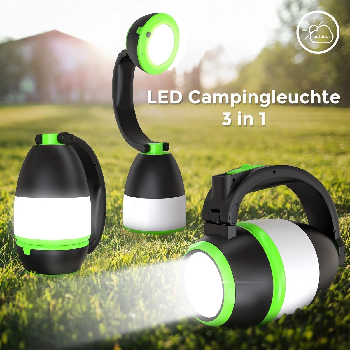 B.K.Licht - LED Kampeerlamp - Zaklamp - 3 In 1 Zaklantaarn Voor Kinderen - Tafellamp - Tentlamp - Opvouwbaar - Zwart Groen - 140 Lumen - IP20 - Afbeelding 5