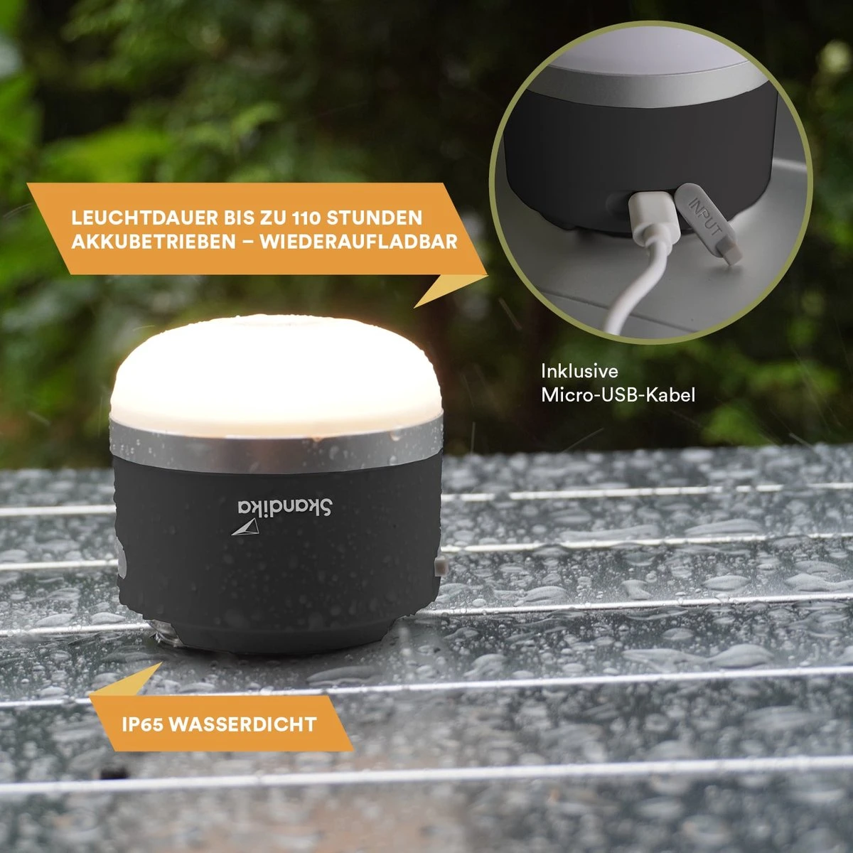 Skandika Campinglamp Tarfala – Tentlampen – Campinglampen – Kampeerlamp – Tentlamp Oplaadbaar, Traploos Dimbaar, Ophanghaak, USB Aansluiting – 3600 MAh Powerbank – Warm Wit, Koel Wit, 110 H Batterij – Tentlamp Buiten – Energieklasse A ++ - Zwart - Afbeelding 3