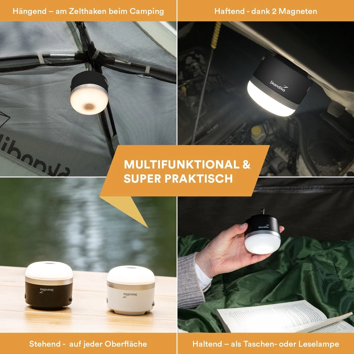 Skandika Campinglamp Tarfala – Tentlampen – Campinglampen – Kampeerlamp – Tentlamp Oplaadbaar, Traploos Dimbaar, Ophanghaak, USB Aansluiting – 3600 MAh Powerbank – Warm Wit, Koel Wit, 110 H Batterij – Tentlamp Buiten – Energieklasse A ++ - Zwart - Afbeelding 6