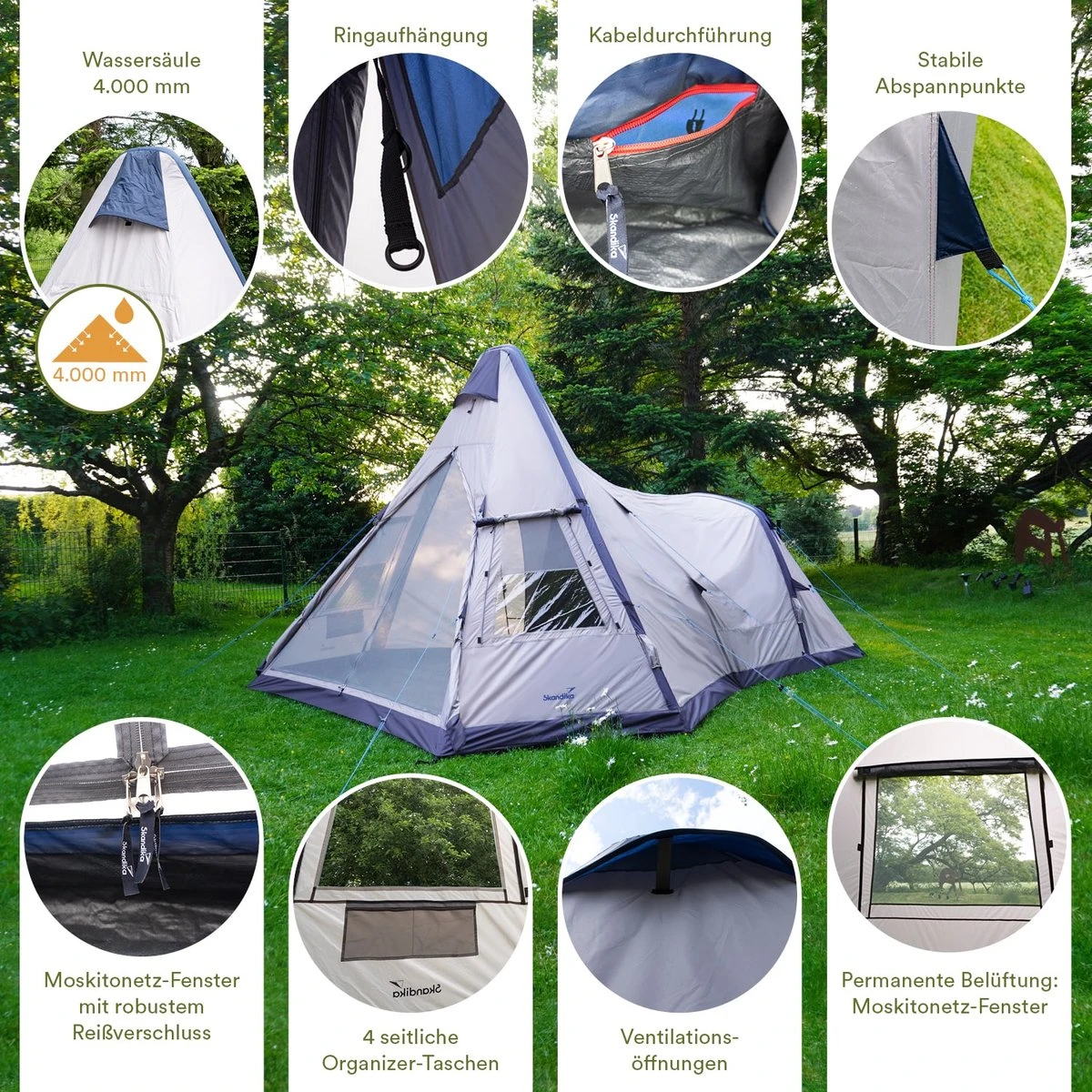 Skandika Tipi Kotona Air Opblaasbare Tent – Opblaasbare Tenten - 4 Persoons Tipi Tent – Tenten - Campingtent – Ingenaaide Tentvloer – Muggengaas – 260 Cm Stahoogte – 490 X 370 X 260 (L X B X H) – Outdoor, Camping, Tuin – Luchttent - Kamperen - Beige - Afbeelding 2