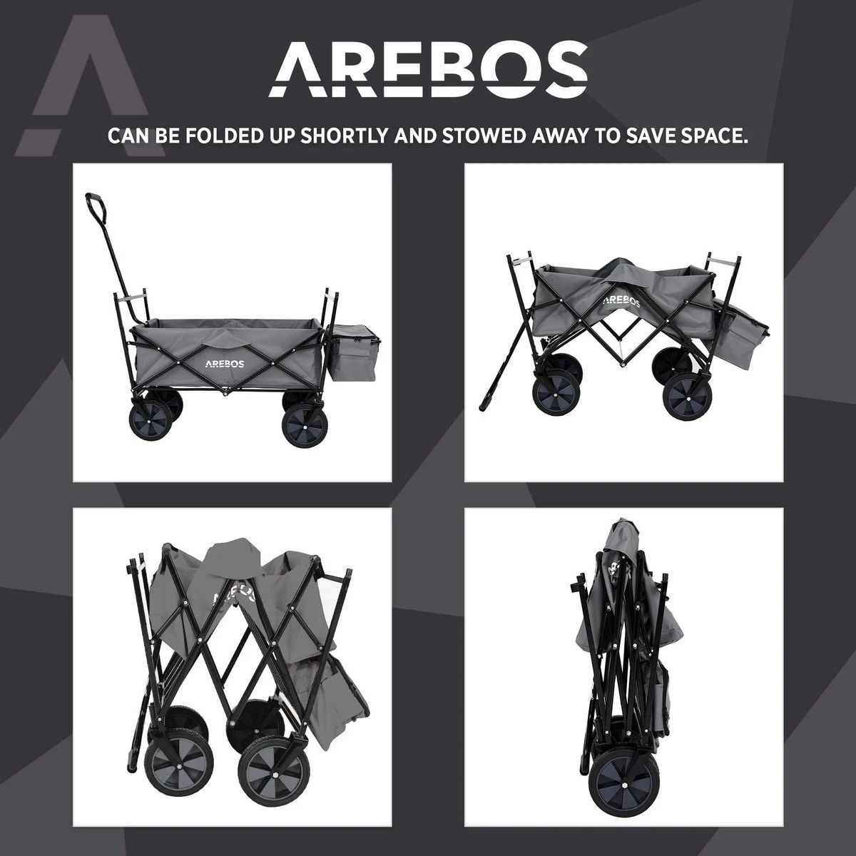 AREBOS Handwagen Vouwbare Dak Handwagen Vouwbare Trolley Uitrustingswagen Grijs - Afbeelding 2