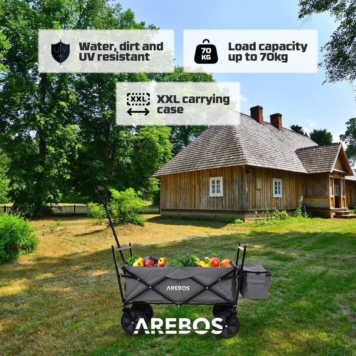 AREBOS Handwagen Vouwbare Dak Handwagen Vouwbare Trolley Uitrustingswagen Grijs - Afbeelding 6