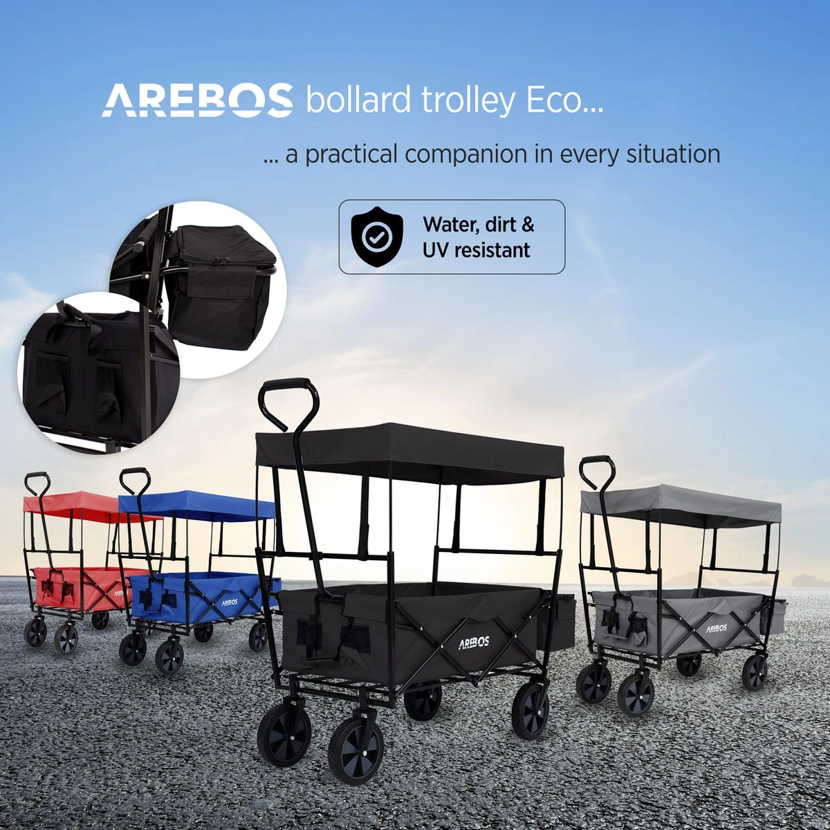 AREBOS Handwagen Vouwbare Dak Handwagen Vouwbare Trolley Uitrustingswagen Zwart - Afbeelding 2