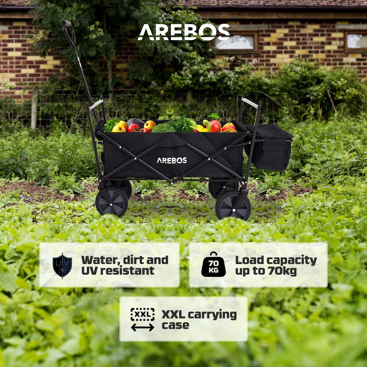 AREBOS Handwagen Vouwbare Dak Handwagen Vouwbare Trolley Uitrustingswagen Zwart - Afbeelding 8