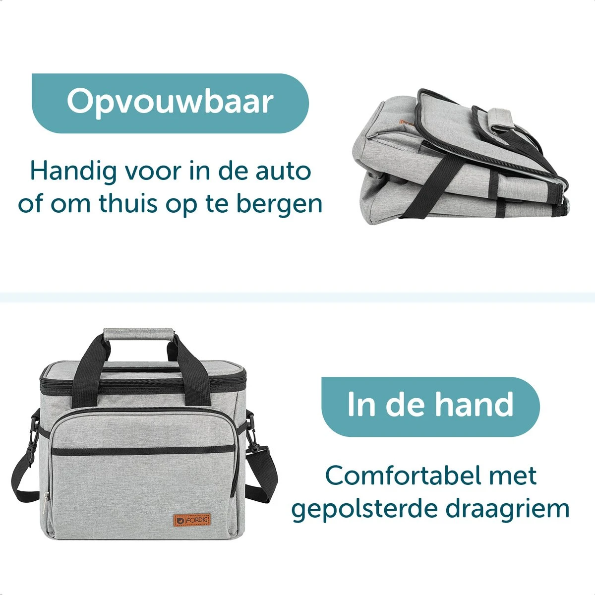 ForDig Koeltas L Grijs (15 Liter) - Gemaakt Van 600D Polyester Met PEVA-Voering - Ruimte Voor 20 Blikjes Of 10 Halve Liter Flessen - Opvouwbaar Koel Tas Met Easy-Acces Flap - Ruimte Voor Bestek - Picknick Cool Bag - Coolerbag - Grote Cooler - Afbeelding 5