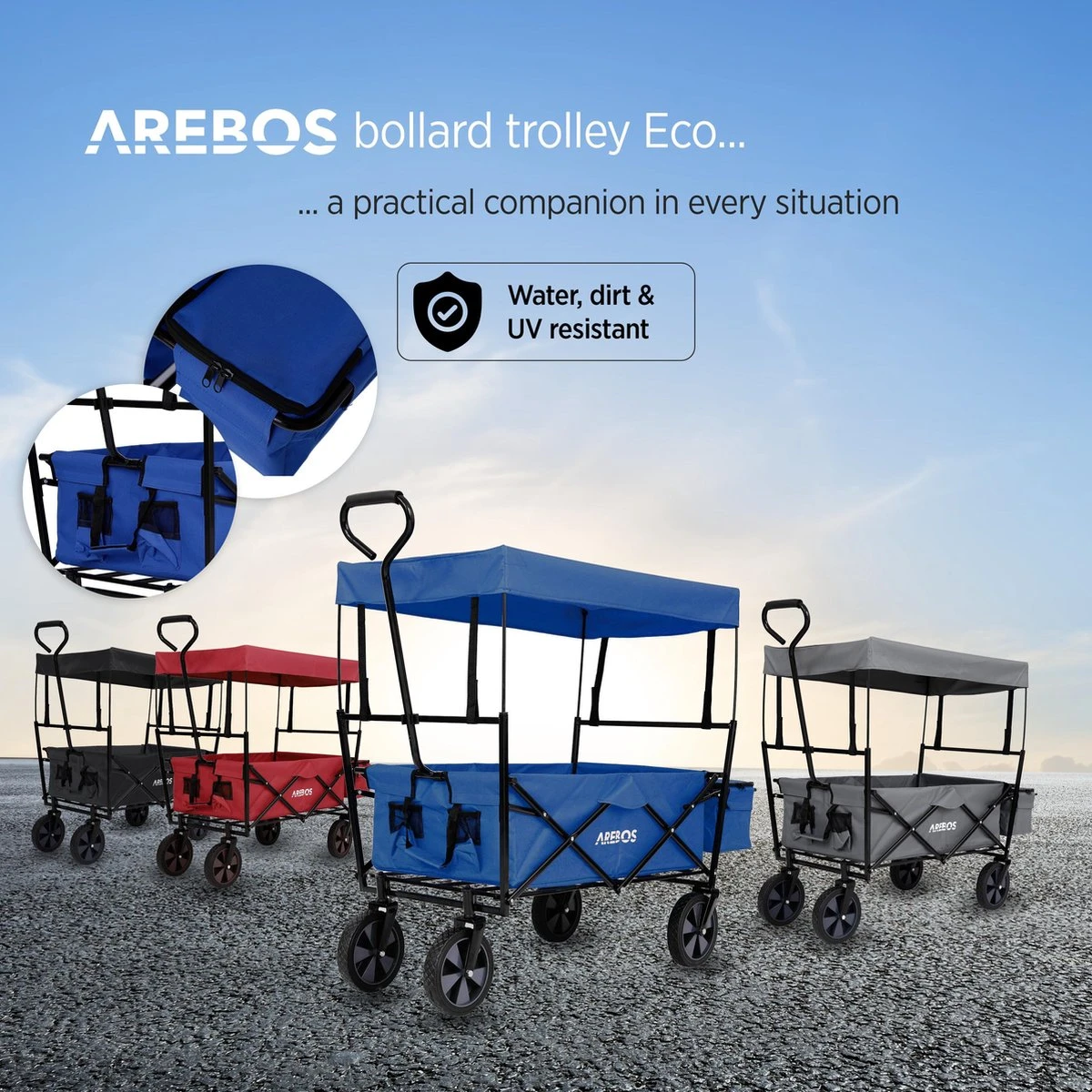 AREBOS Handwagen Vouwbare Dak Handwagen Vouwbare Trolley Uitrustingswagen Blauw - Afbeelding 4