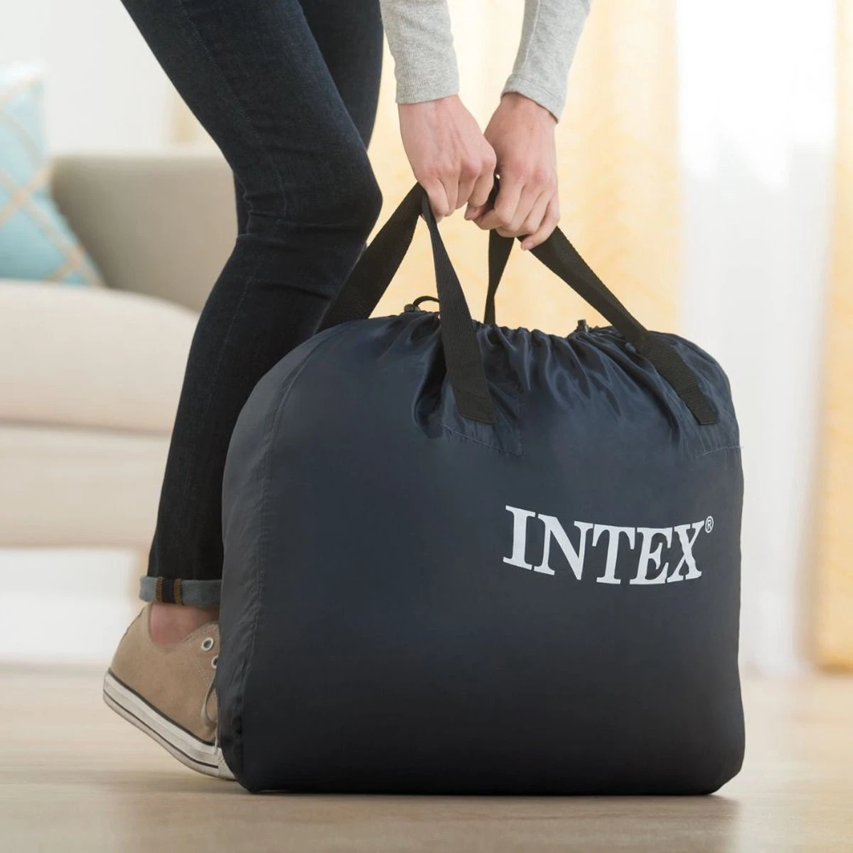 Intex Luchtbed - 1-Persoons - 99 X 191 X 46 Cm - Grijs - Met Ingebouwde Pomp, Hoeslaken Zwart En Reparatieset - Afbeelding 4