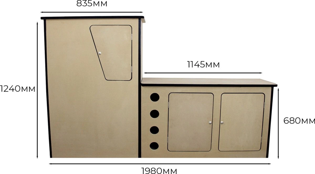 Camper Keuken MDF - Linkerkant EU - Inclusief Kledingstang + Wijnrek - Onbewerkt - Inbouw Kasten Inrichting Kampeerauto Caravan - Afbeelding 10