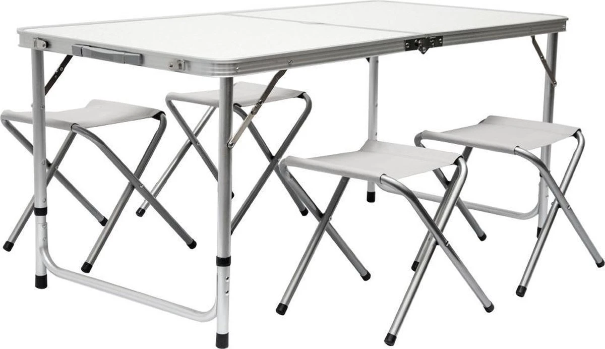 Inklapbare, In Hoogte Verstelbare Campingtafel 120x60x70cm Incl. 4 Inklapbare Krukken Campingtafel S