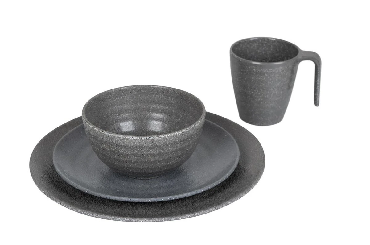 Bo-Camp Campingservies - 100% Melamine - 16-delig - Stone - Grijs - Afbeelding 4
