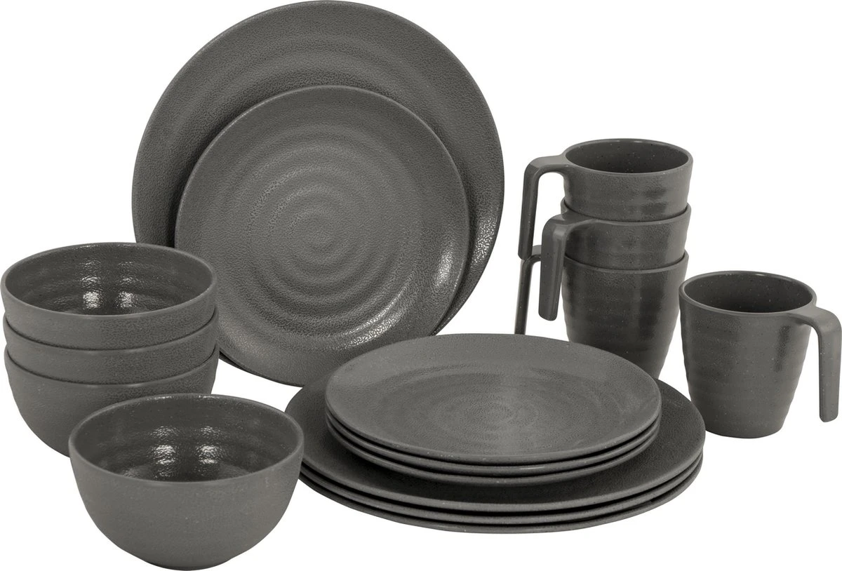 Bo-Camp Campingservies - 100% Melamine - 16-delig - Stone - Grijs