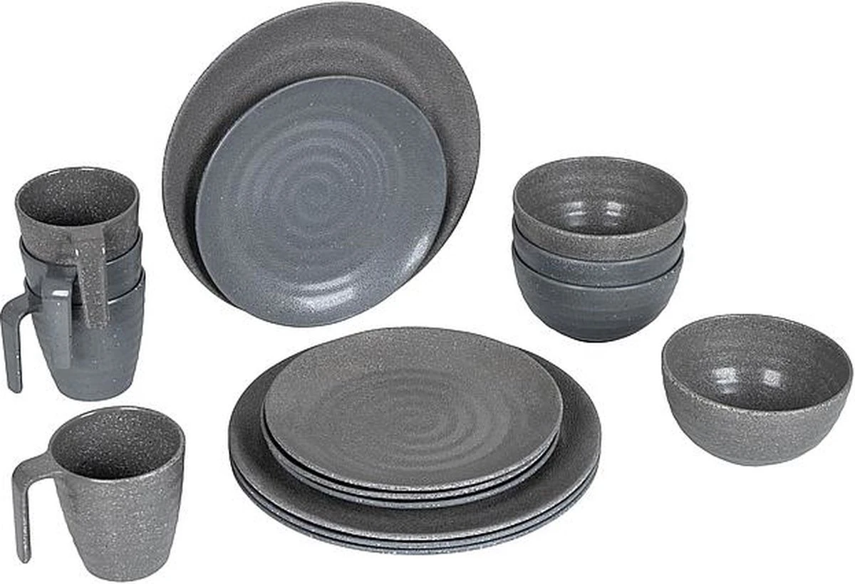 Bo-Camp Campingservies - 100% Melamine - 16-delig - Stone - Grijs - Afbeelding 17