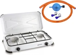 Kemper Gas Kooktoestel - Campingkooktoestel - INCLUSIEF Installatiesetje - Met 2 RVS Branders - 2600W