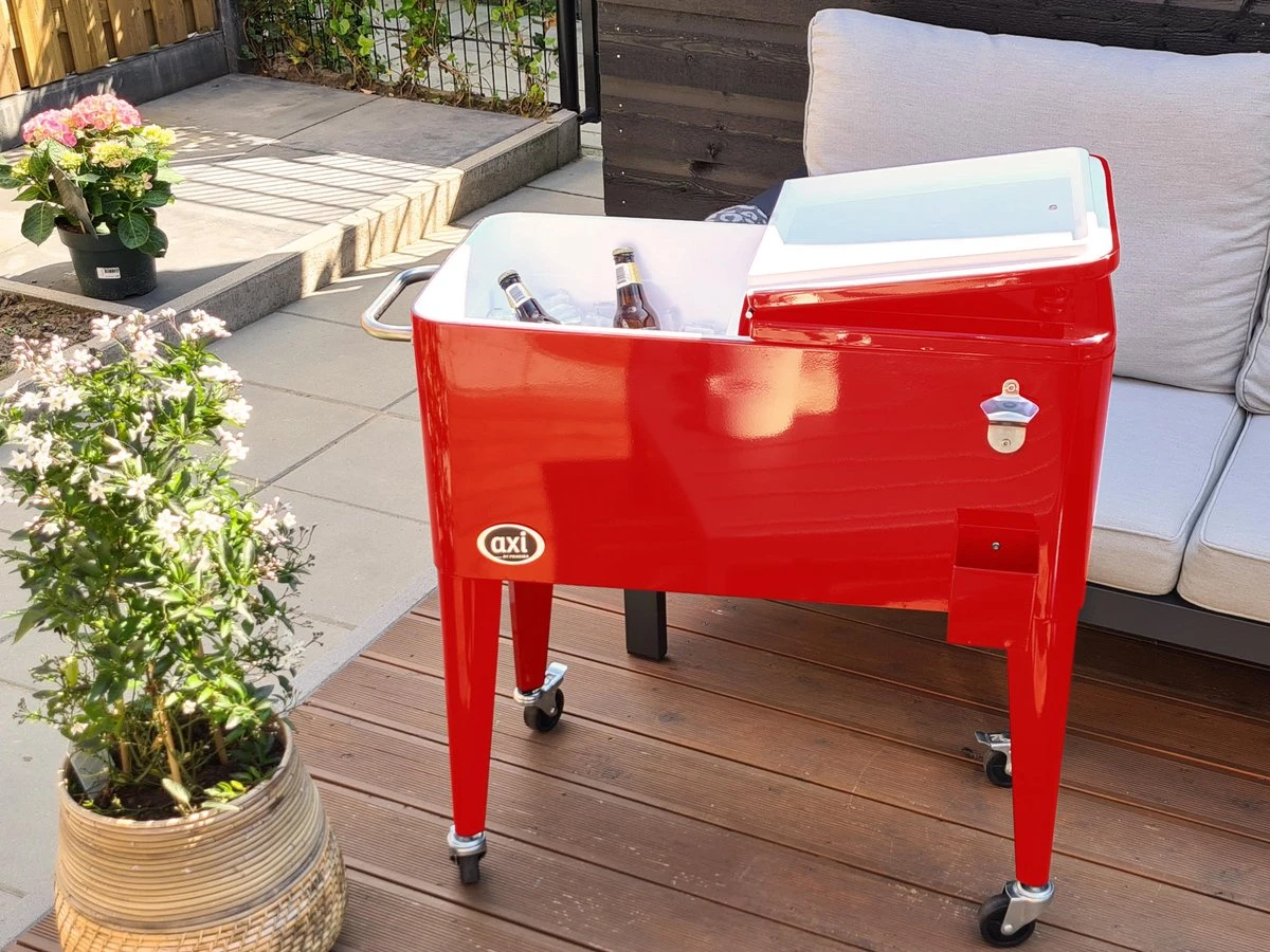 AXI Retro Cooler Rood - Koeler Met Wielen - 76L Inhoud - Koelbox Met Aftapkraan - Afbeelding 17