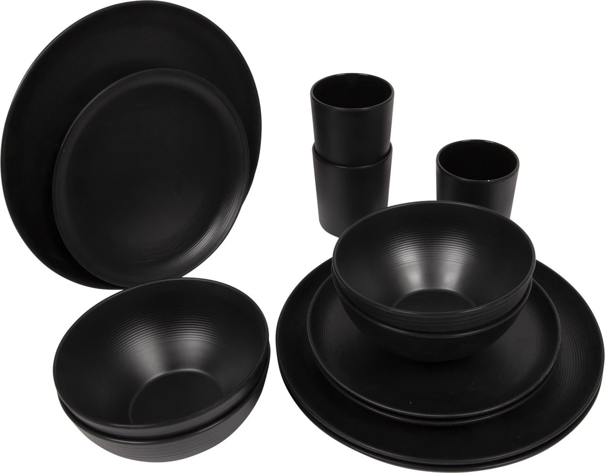 Bo-Camp Industrial - Servies - Orville - Campingbord - 16-delig - Mat Zwart - Afbeelding 6