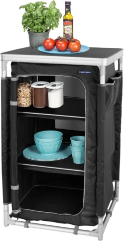 Campart Campingkast CU-0719 – Opvouwbaar En Verstelbaar - 4 Verstelbare Poten - 3 Lagen - Aluminium Frame - Grijs