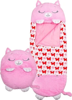 Roze Kat Kinderen Slaapzak -180 Cms |slaapzak Junior | Nappers | Children Sleeping Bag | Kinderen Slaapzak | Super Soft 2 In 1 Fun Pillow &Sleepy For Boys | Roze Kat Slaapzak | Zachte Slaapzak | Knuffel Slaapzak | 2 In 1 Slaapzak | Kinderen