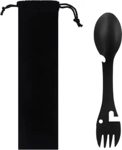 Luverno® - Spork - Incl. Bescherm Hoes - RVS - Bestek To Go - Reisbestek - Keukengadget - 5 In 1 Camping Bestek - Zwart